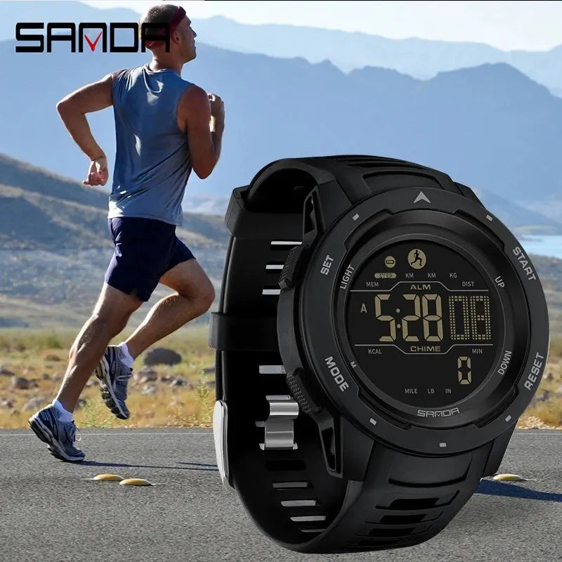 Sanda marca relógios masculinos esportes pedômetro calorias 50m à prova dwaterproof água led relógio digital militar relógio de pulso relogio masculino 2145