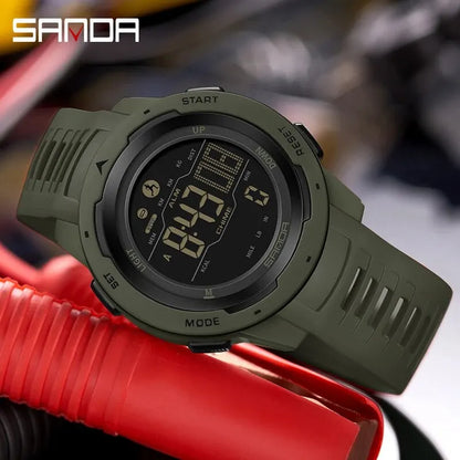 Sanda marca relógios masculinos esportes pedômetro calorias 50m à prova dwaterproof água led relógio digital militar relógio de pulso relogio masculino 2145