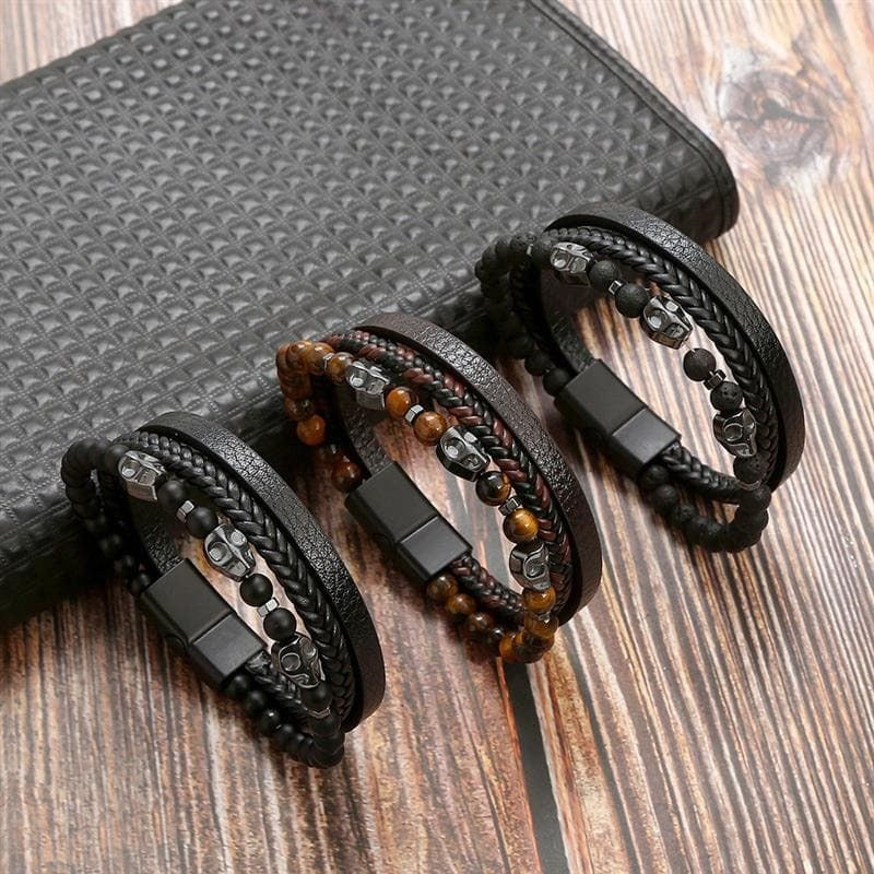High-quality leather bracelet for men - stylish bling with gemstones and charms