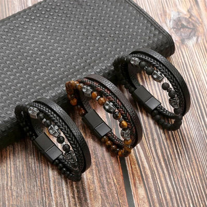 High-quality leather bracelet for men - stylish bling with gemstones and charms