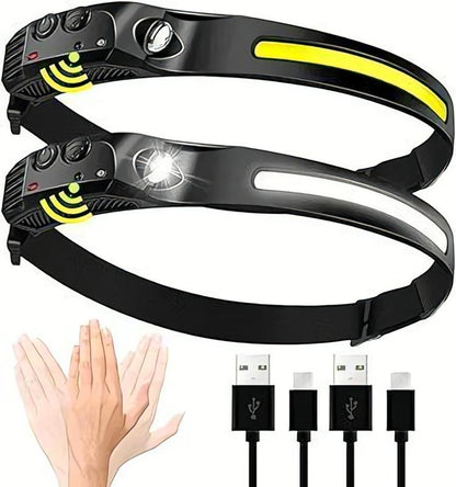 Rechargeable LED Headlamp – 230° COB Super Bright Headlight
