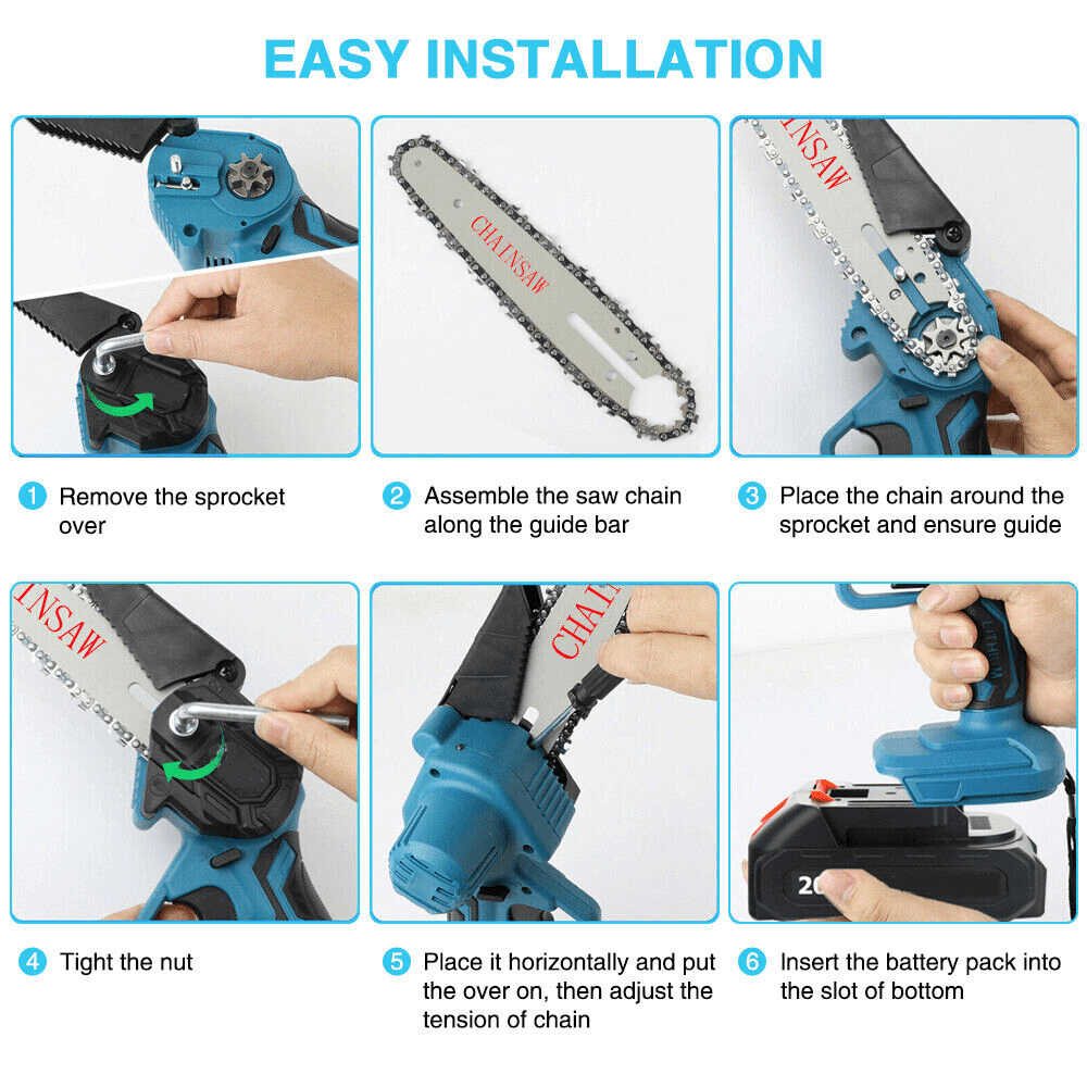 4"/6" Cordless Wood-Cutting Chainsaw with 2 Power Batteries