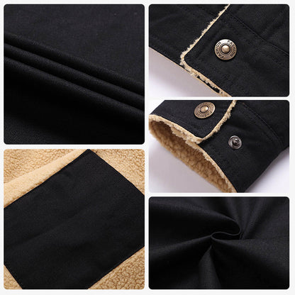 Retro western-inspired winter fleece jacket for men