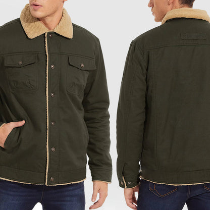 Retro western-inspired winter fleece jacket for men