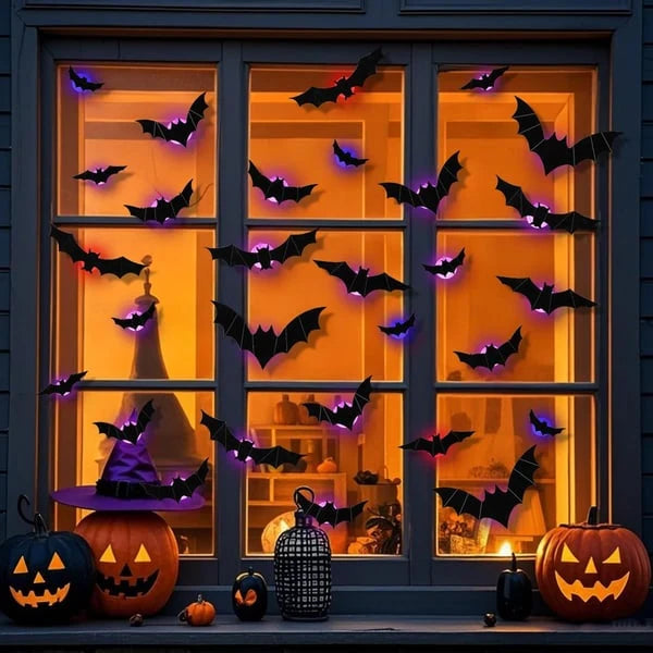 LED Glowing Halloween Bat Wall Decor Set
