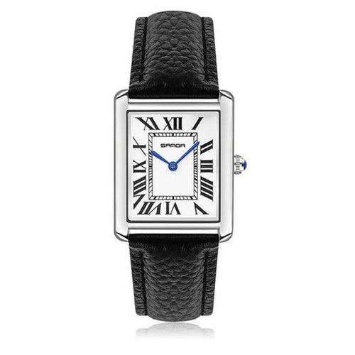 Square stainless steel and black leather watch | Solstice