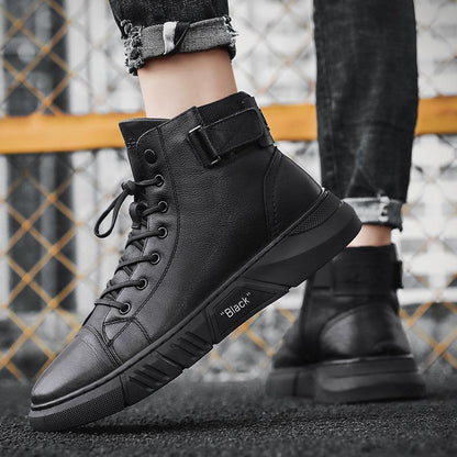 Hector - Robust black leather boots for men